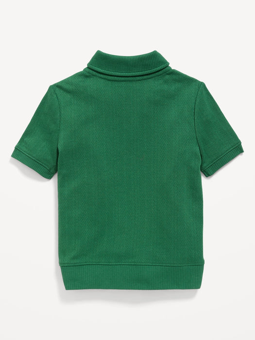 Snap-Button Pointelle-Knit Polo Shirt for Toddler Boys