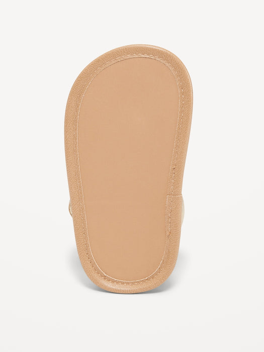 Metallic Faux-Leather Scallop-Trim Sandals for Baby