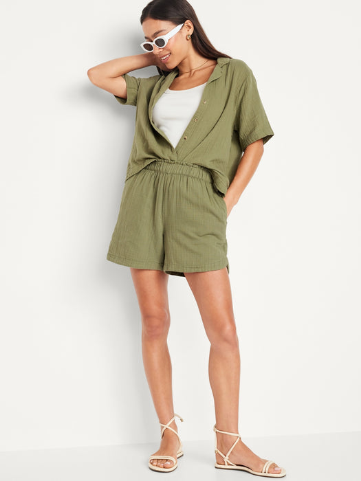 High-Waisted Crinkle Gauze Shorts -- 5-inch inseam