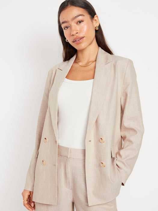 Double-Breasted Linen-Blend Blazer