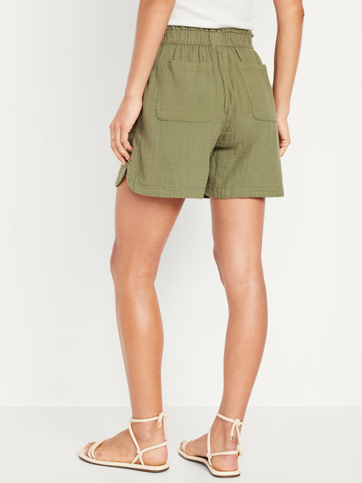 High-Waisted Crinkle Gauze Shorts -- 5-inch inseam