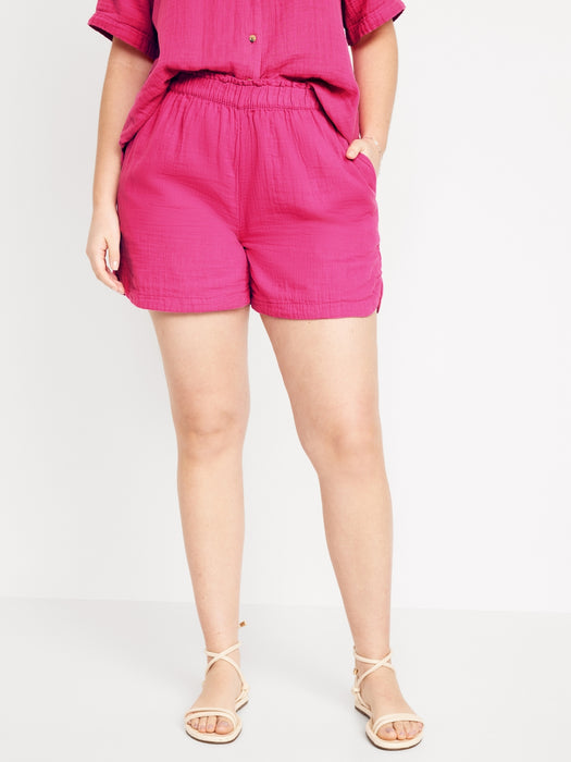 High-Waisted Crinkle Gauze Shorts -- 5-inch inseam