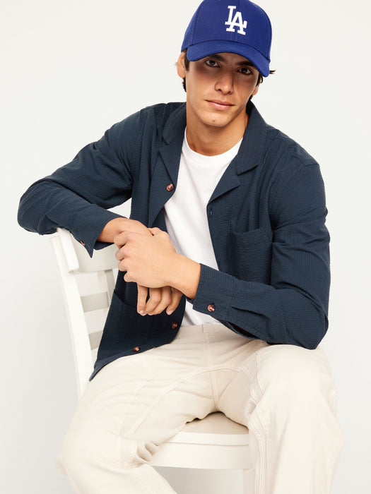 Long-Sleeve Seersucker Camp Shirt