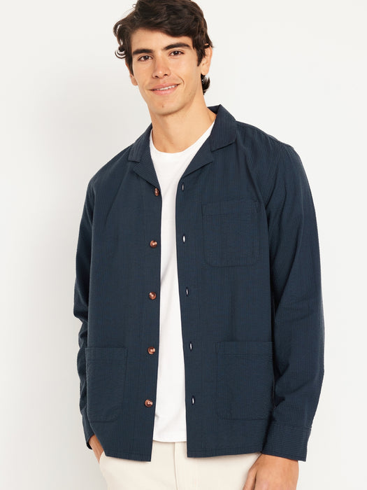 Long-Sleeve Seersucker Camp Shirt