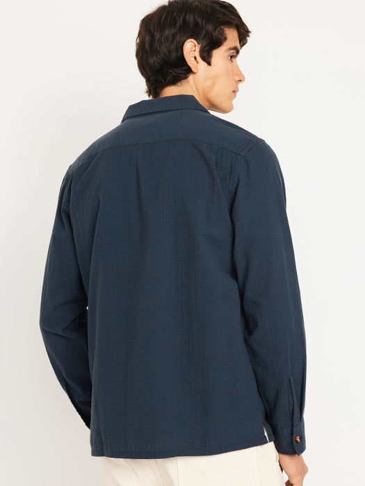 Long-Sleeve Seersucker Camp Shirt
