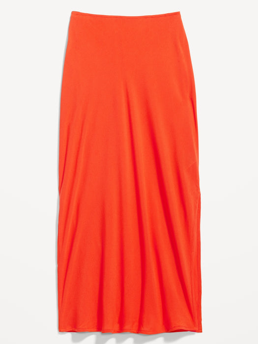 High-Waisted Midi Slip Skirt