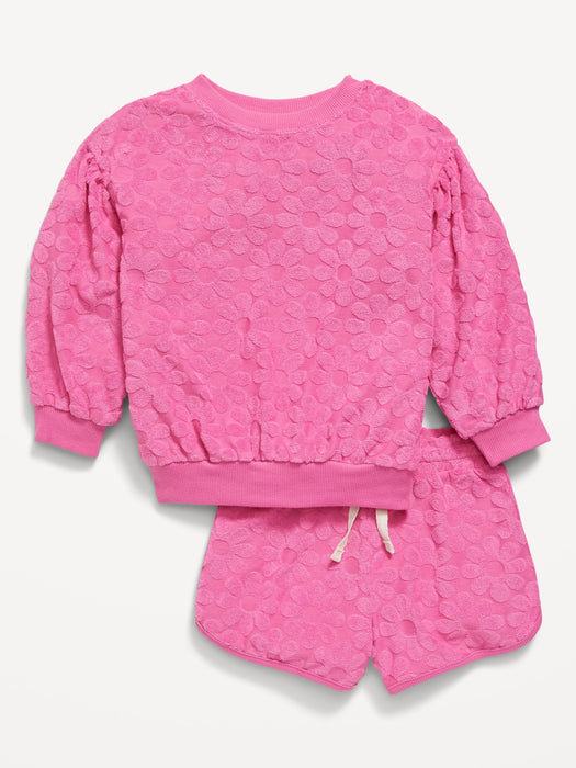 Long Puff-Sleeve Sweatshirt and Shorts Set for Toddler Girls