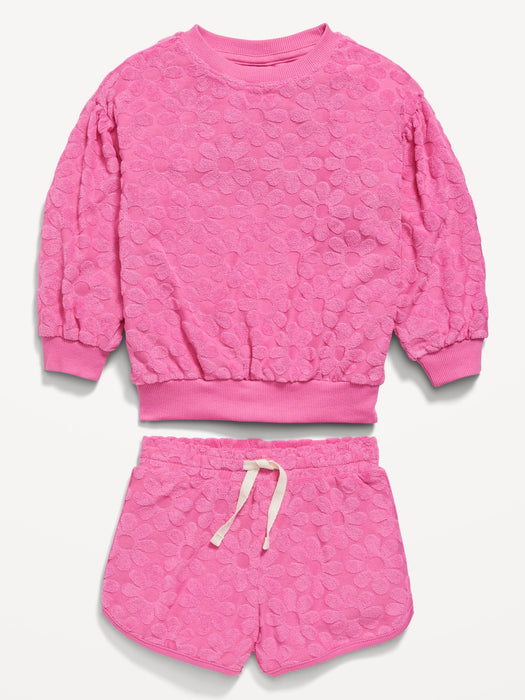 Long Puff-Sleeve Sweatshirt and Shorts Set for Toddler Girls