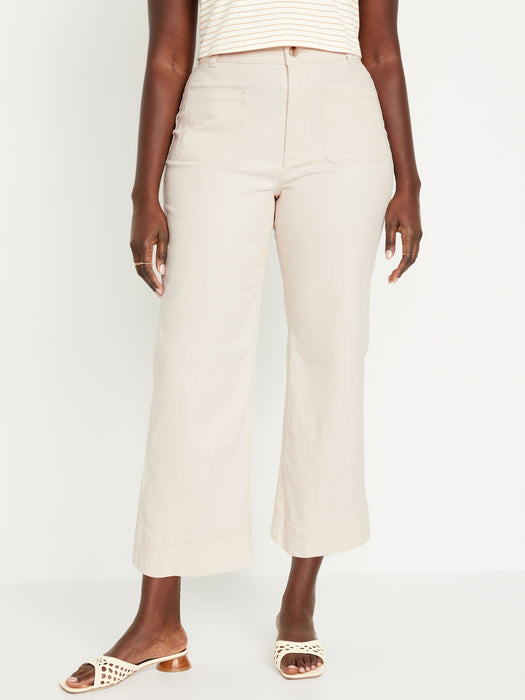 High-Waisted Crop Chino Wide-Leg Pants