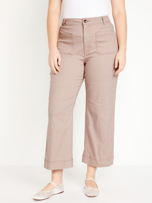 High-Waisted Crop Chino Wide-Leg Pants