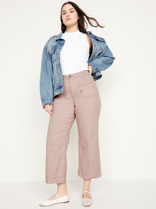 High-Waisted Crop Chino Wide-Leg Pants