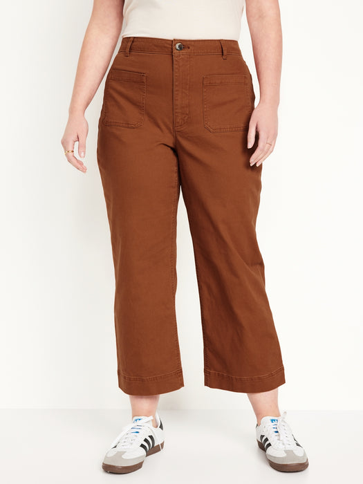 High-Waisted Crop Chino Wide-Leg Pants