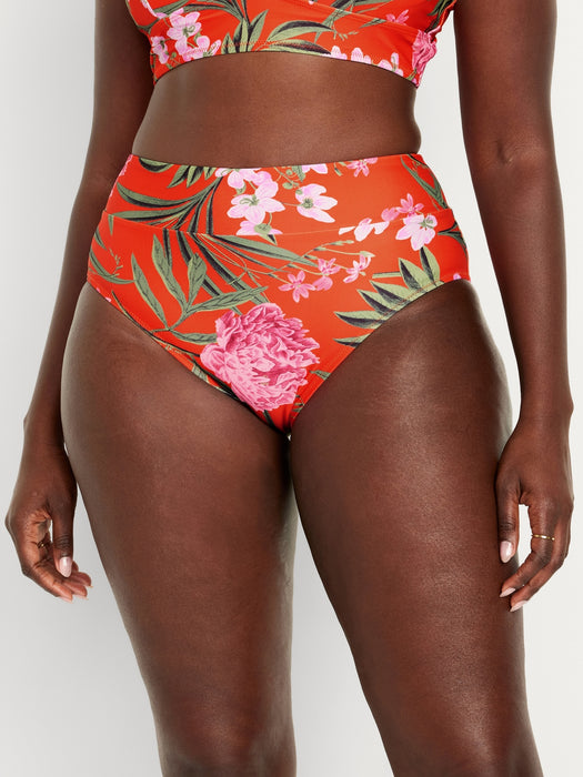 Banded High-Waist Bikini Swim Bottoms
