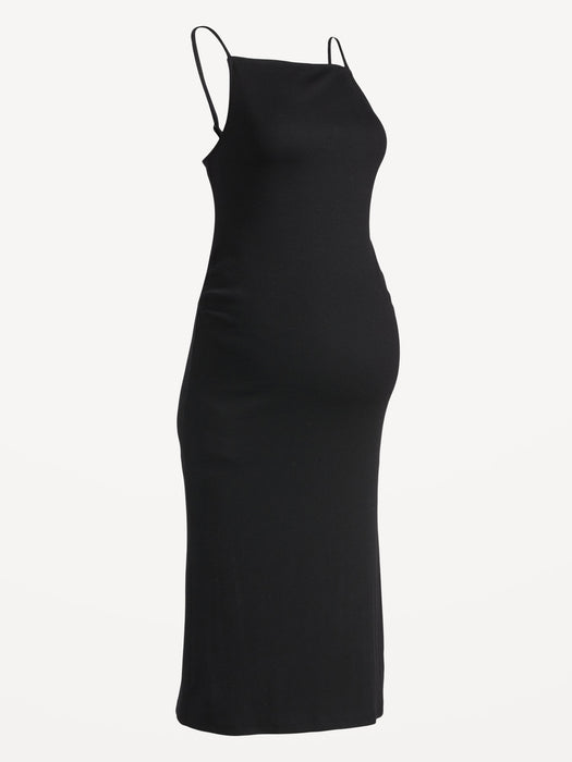 Maternity High Neck Rib-Knit Midi Dress