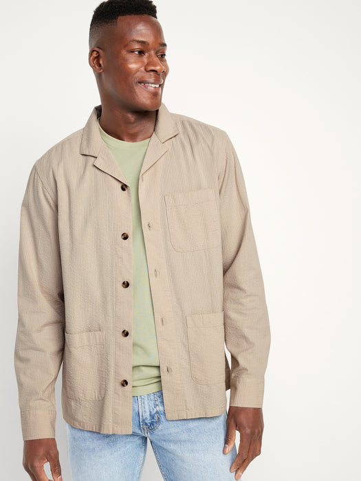 Long-Sleeve Seersucker Camp Shirt