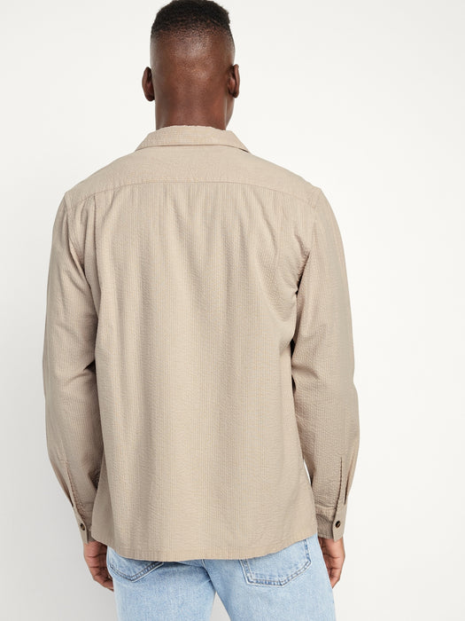 Long-Sleeve Seersucker Camp Shirt