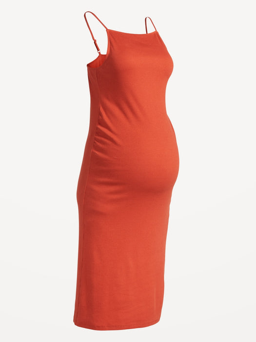 Maternity High Neck Rib-Knit Midi Dress
