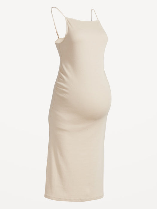 Maternity High Neck Rib-Knit Midi Dress