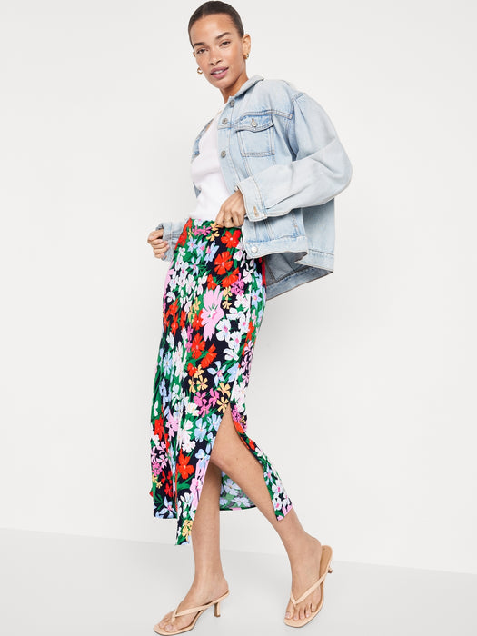 High-Waisted Midi Slip Skirt