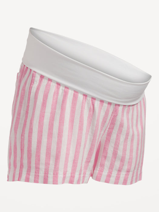 Maternity Rollover-Waist Linen Blend Shorts -- 3.5-inch inseam