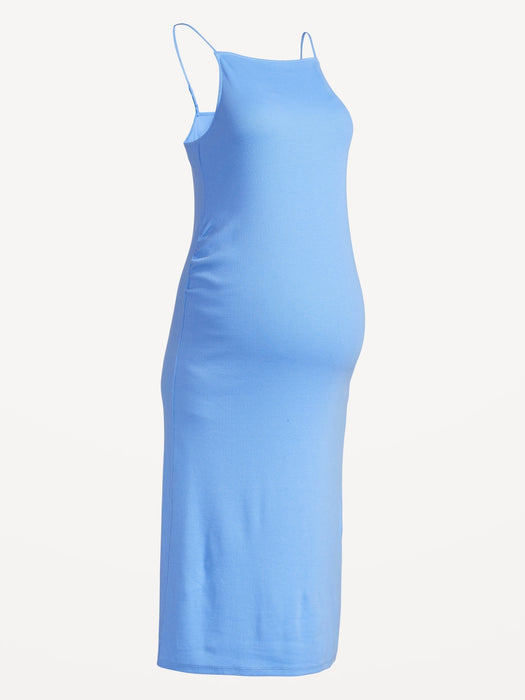 Maternity High Neck Rib-Knit Midi Dress