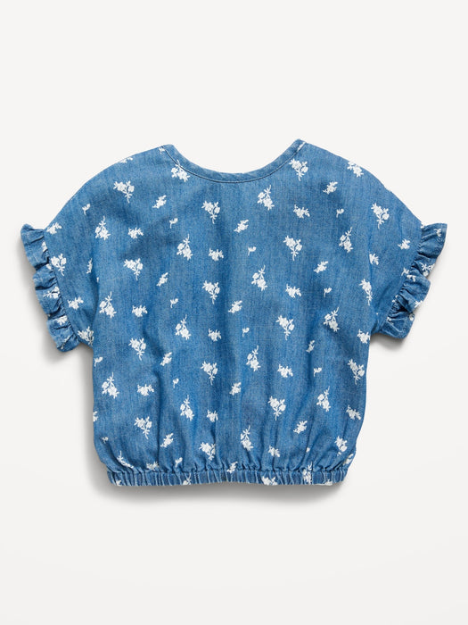 Printed Ruffle-Sleeve Button Back Top for Toddler Girls