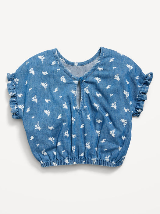 Printed Ruffle-Sleeve Button Back Top for Toddler Girls