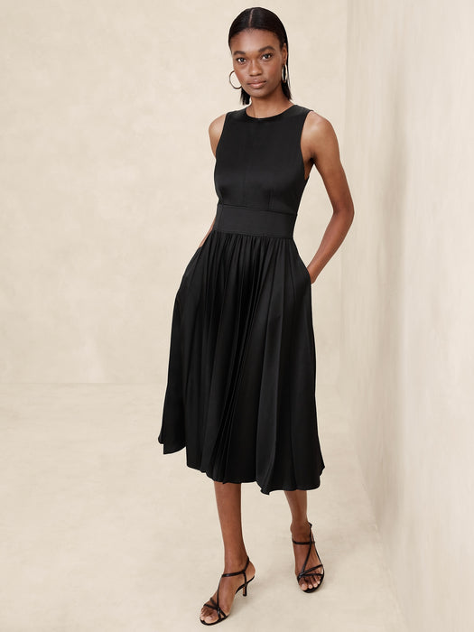 Ness Pleated Satin Midi Dress