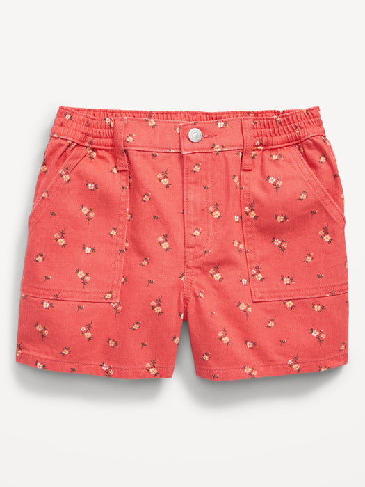 Printed Elasticized High-Waisted Utility Jean Shorts for Girls