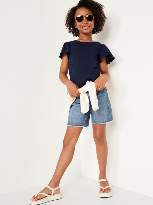 High-Waisted Frayed-Hem Jean Bermuda Shorts for Girls