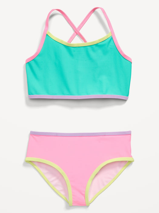 Strappy Cross-Back Bikini Swim Set for Girls