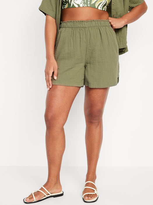 High-Waisted Crinkle Gauze Shorts -- 5-inch inseam