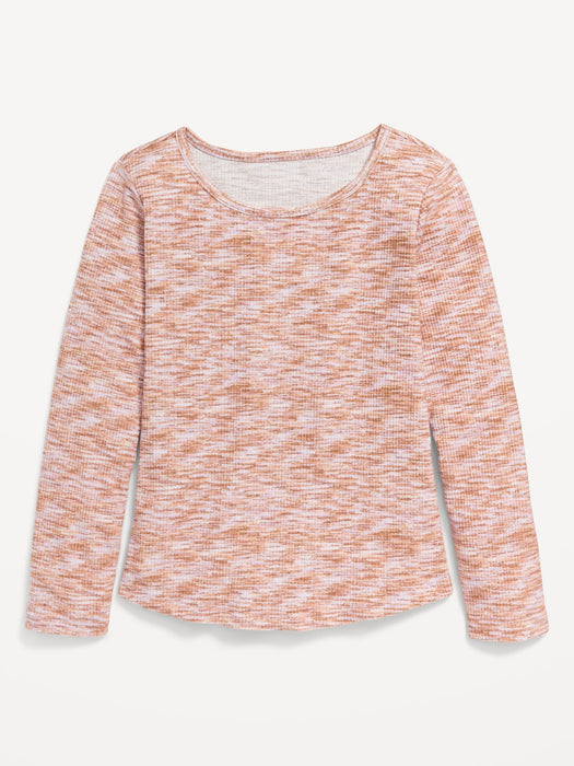 Cozy Long-Sleeve Printed Rib-Knit T-Shirt for Girls