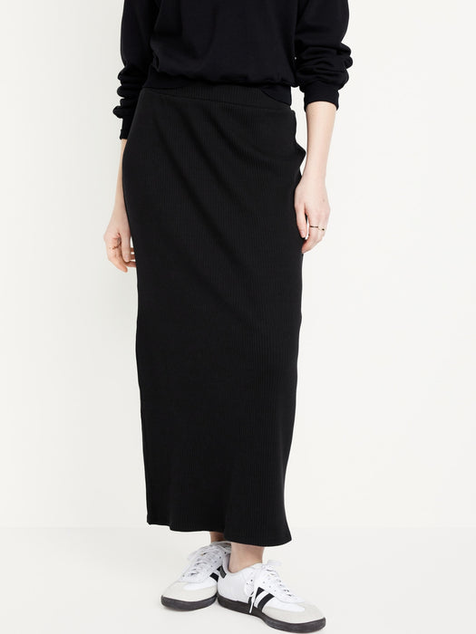 High-Waisted Rib-Knit Maxi Skirt