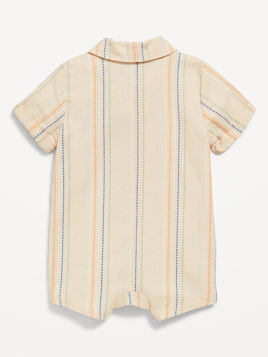 Striped Textured Dobby Pocket Romper for Baby