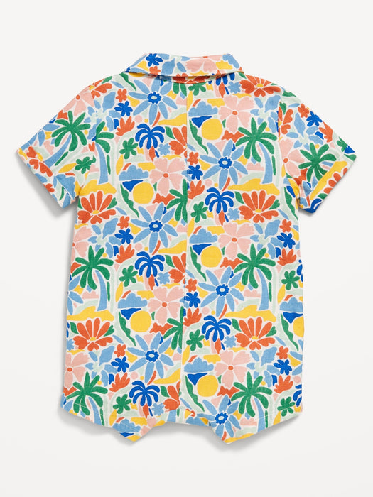 Printed Linen-Blend Pocket Romper for Baby