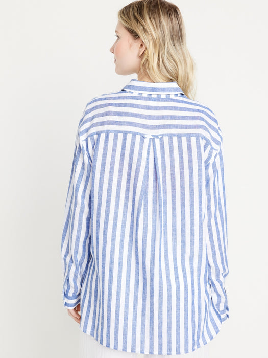Linen-Blend Striped Boyfriend Shirt