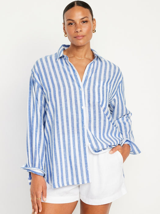 Linen-Blend Striped Boyfriend Shirt