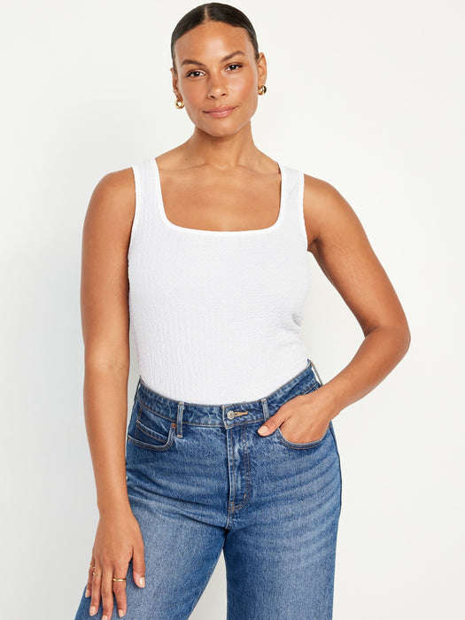 Square-Neck Textured Tank Top