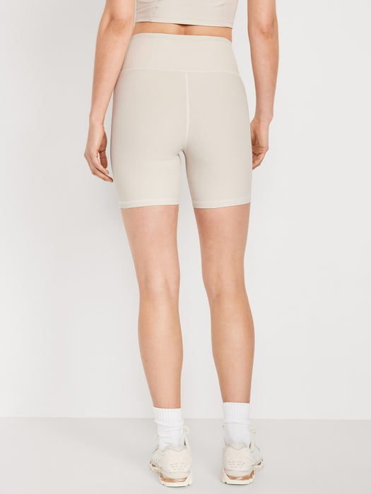 High-Waisted PowerSoft Ribbed Biker Shorts -- 6-inch inseam