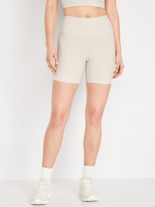 High-Waisted PowerSoft Ribbed Biker Shorts -- 6-inch inseam
