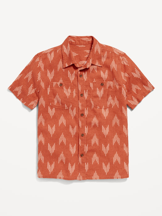 Printed Short-Sleeve Linen-Blend Pocket Shirt for Boys