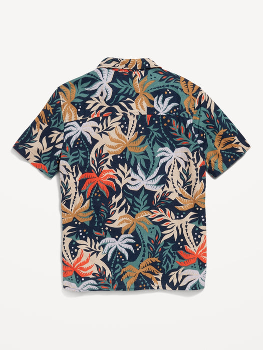 Printed Short-Sleeve Linen-Blend Pocket Shirt for Boys