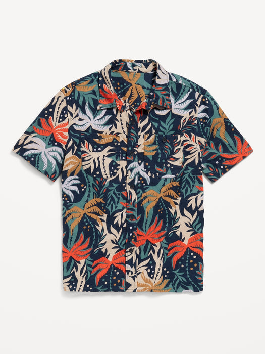 Printed Short-Sleeve Linen-Blend Pocket Shirt for Boys
