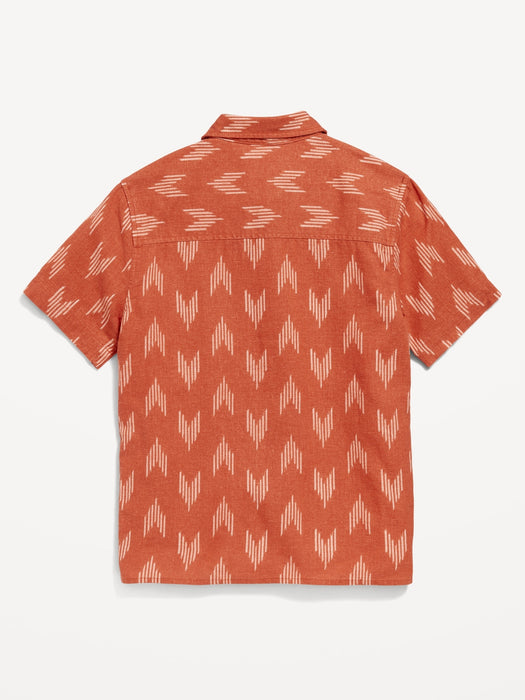Printed Short-Sleeve Linen-Blend Pocket Shirt for Boys