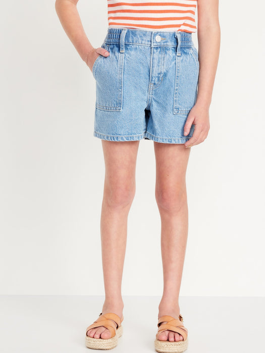 Elasticized High-Waisted Utility Jean Shorts for Girls