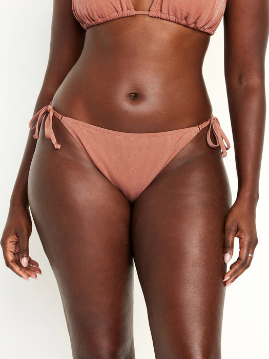 Mid-Rise Side-Tie Shine String Bikini Swim Bottoms