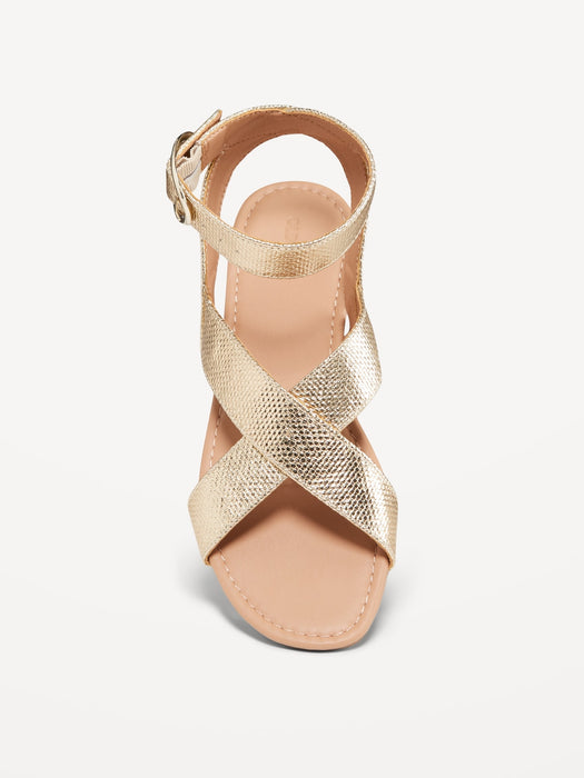 Faux-Leather Cross-Strap Buckle Sandals