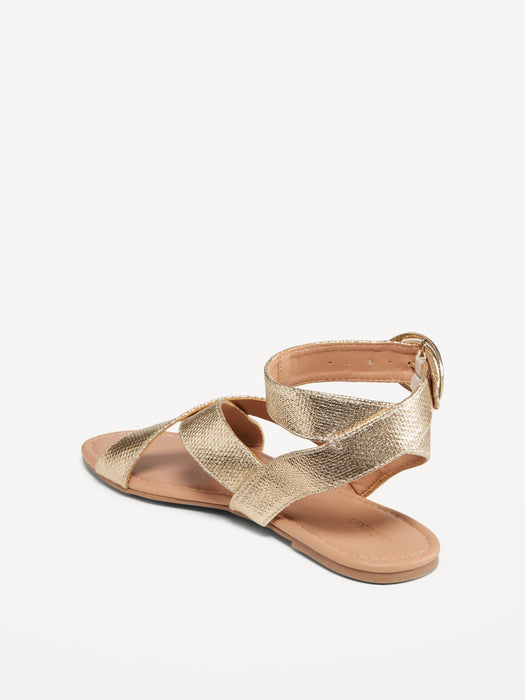 Faux-Leather Cross-Strap Buckle Sandals