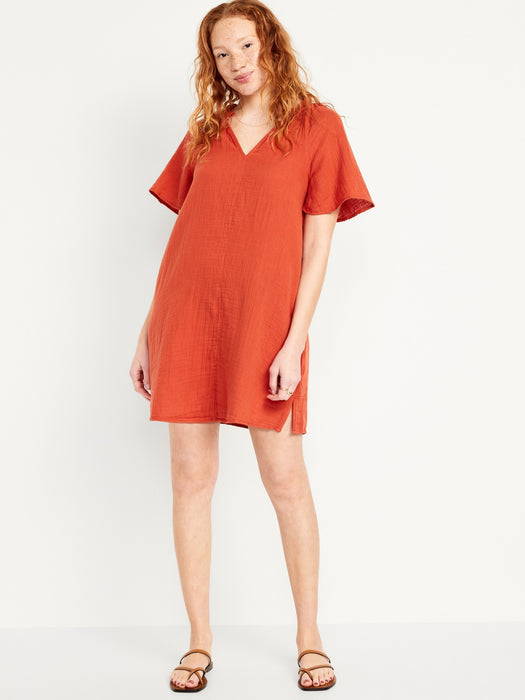 Crinkle Gauze Mini Swing Dress
